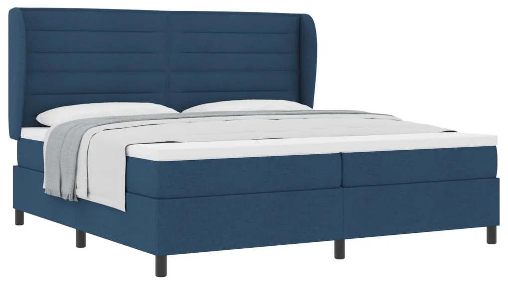 Boxspring Ágy Mattal Kék 200x200 cm Textil