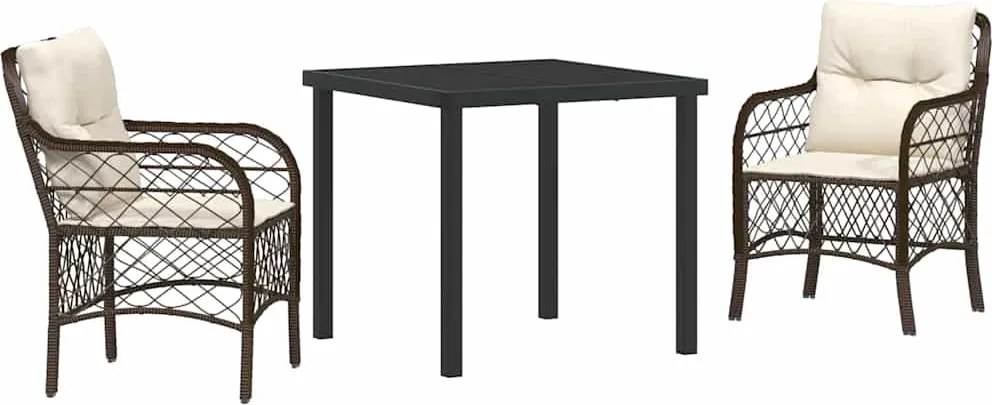vidaXL Kert étkező szett párnával 3 pcs Barna polirattan