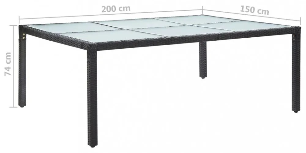 fekete polyrattan kültéri étkezőasztal 200 x 150 x 74 cm