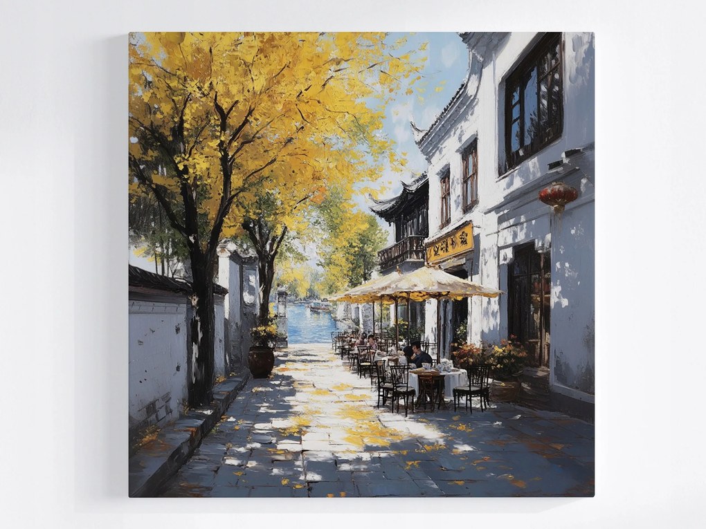 Vászonkép Canvas Város Kína Utca Kávézó Ginkgo Víz 80x80