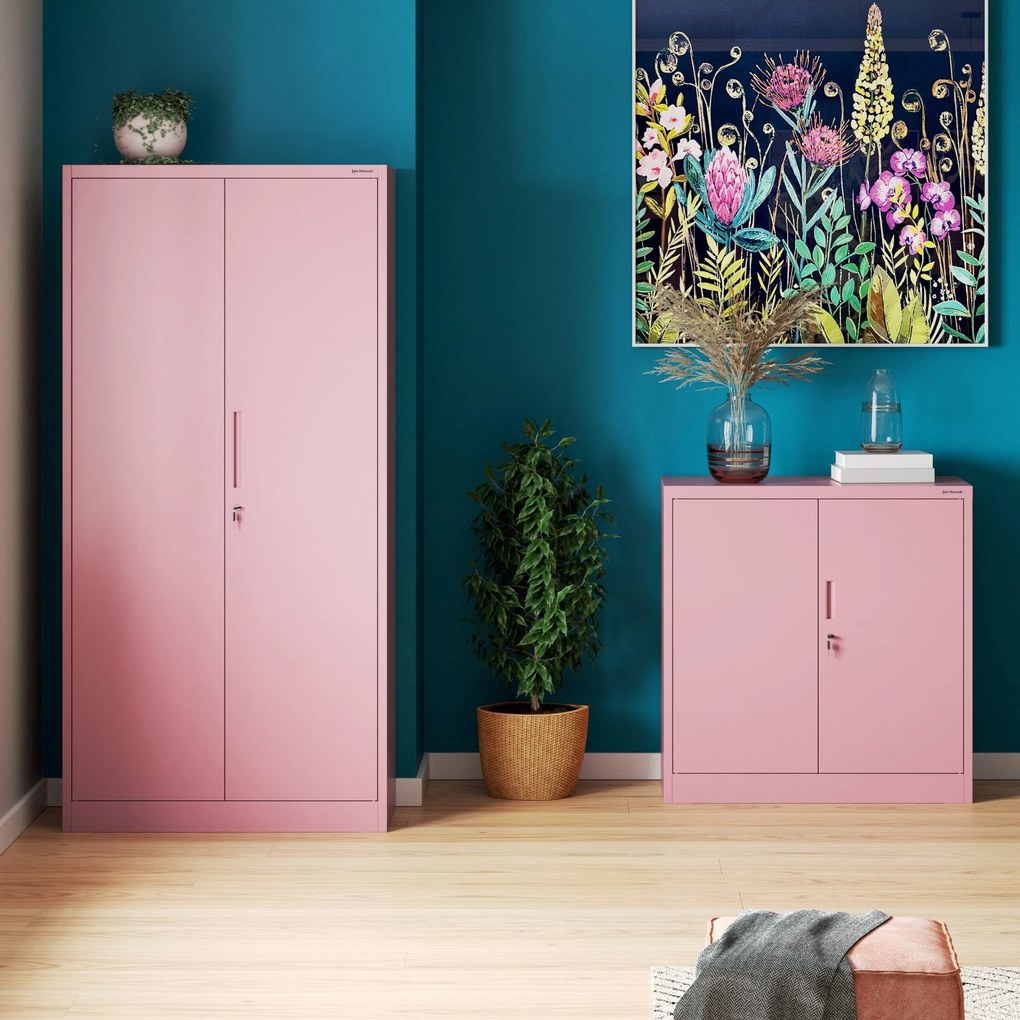 Alacsony fém irattartó szekrény BEATA, 900 x 930 x 400 mm, Fresh Style: púderrózsaszín