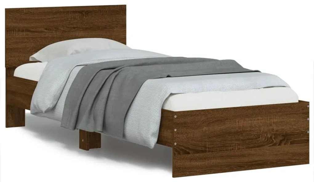barna tölgy színű fejtámlás ágykeret matrac nélkül 75 x 190 cm