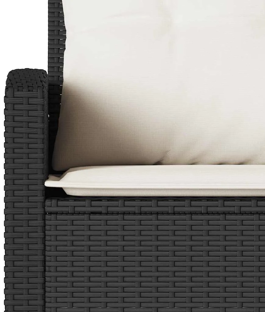 fekete polyrattan L-alakú kanapé párnákkal