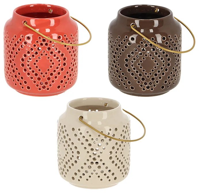 Kerámia lámpás, barna, 11 cm