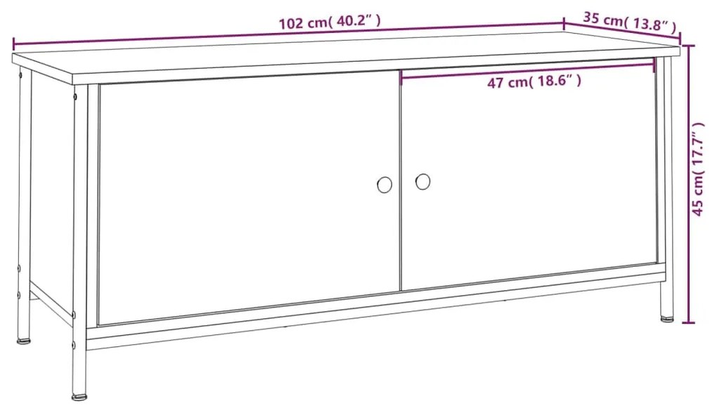füstös tölgy színű szerelt fa TV-szekrény ajtókkal 102x35x45 cm