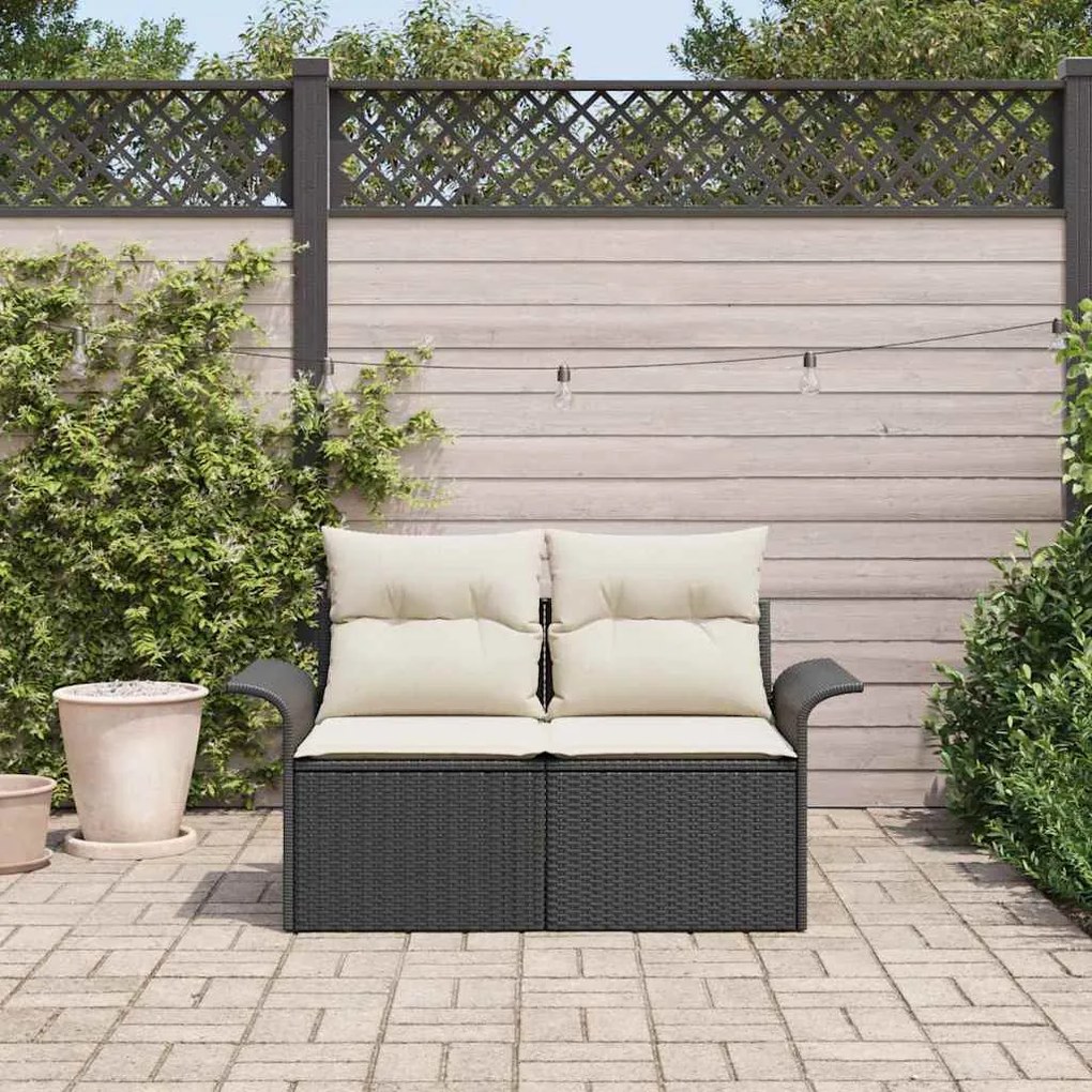 Kerti kanapé párnával Fekete 141 x 62 x 69 cm polirattan