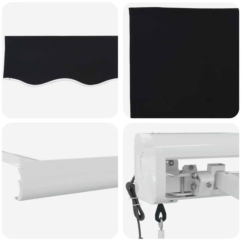 Fekete 300x250 cm automatikus behúzható napellenző