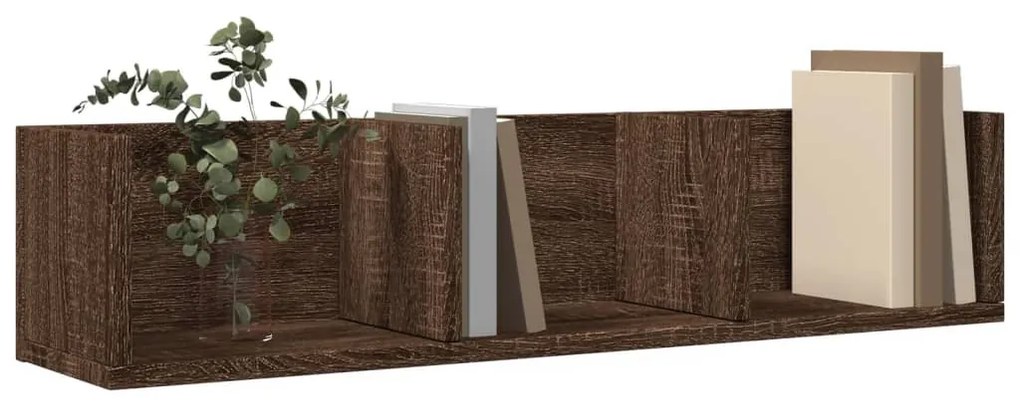 2 db barna tölgyszínű szerelt fa faliszekrény 75x18x16,5 cm