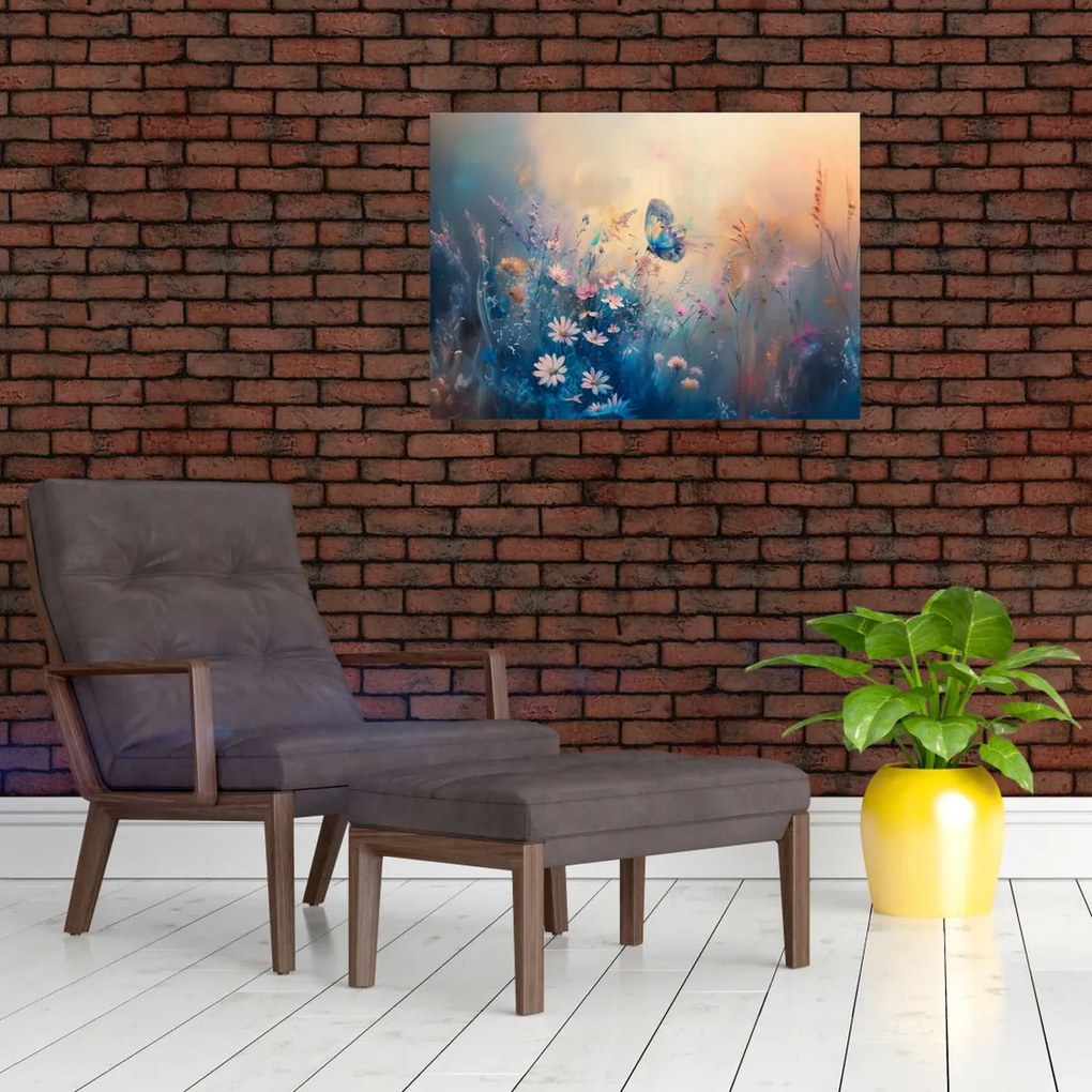 Üveg kép - Rét pillangóval (70x50 cm)