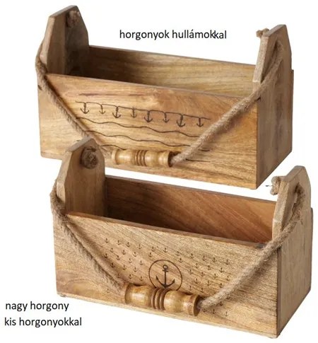 Mangófa tárolóláda horgonyos, kötél fogóval, 2 részes, 17x22x35cm/13x17x28cm