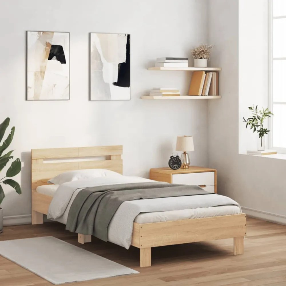 sonoma tölgy színű fejtámlás ágykeret matrac nélkül 100x200 cm