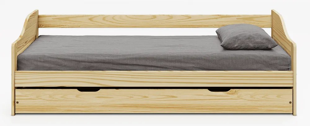 Ágy kihúzható pótággyal, természetes, tömörfa, 90x200, LAURA NEW