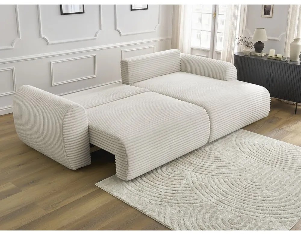 Krémszínű kordbársony kinyitható sarokkanapé (jobb oldali) Lucien – Bobochic Paris