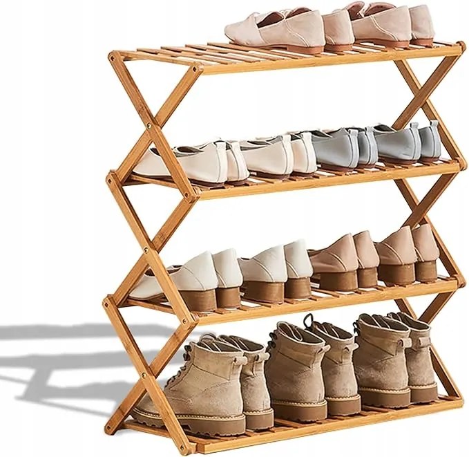 Bambusz Cipőtartó Állvány Összecsukható 67x25x50cm Fa Négyszintes