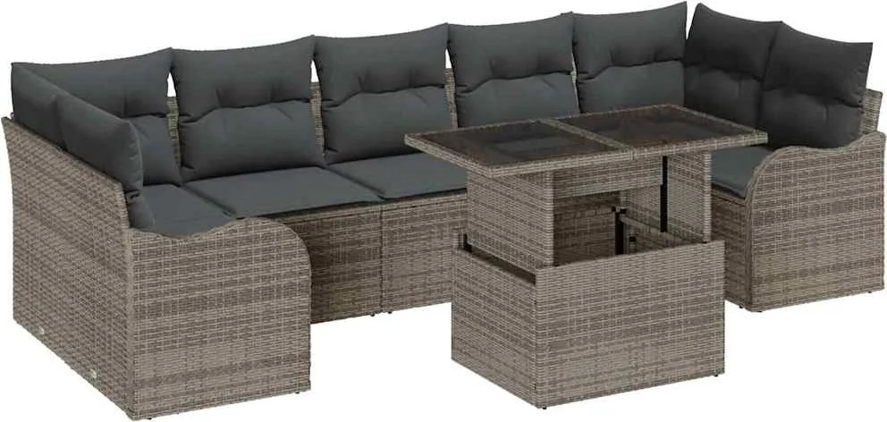 vidaXL Kerti Kanapé Szett párnával 8 pcs Szürke polirattan