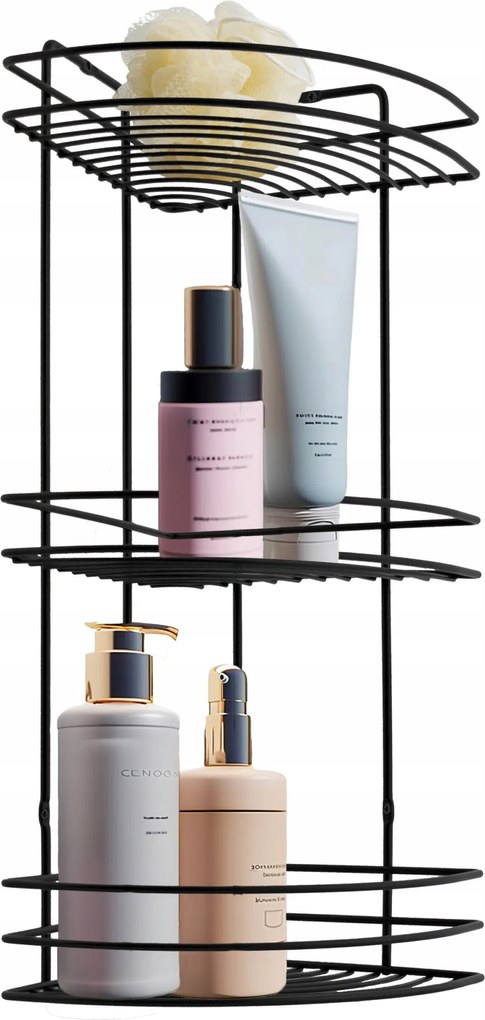 Fekete Sarokpolc 3 Szintes Konyhába Fürdőszobába Csavaros Rögzítéssel, Tartós