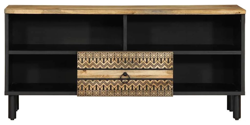 fekete tömör nyers mangófa TV-szekrény 100 x 33,5 x 46 cm