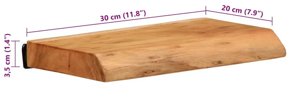 2 darab tömör akácfa fali polc 30 x 20 x 3,5 cm