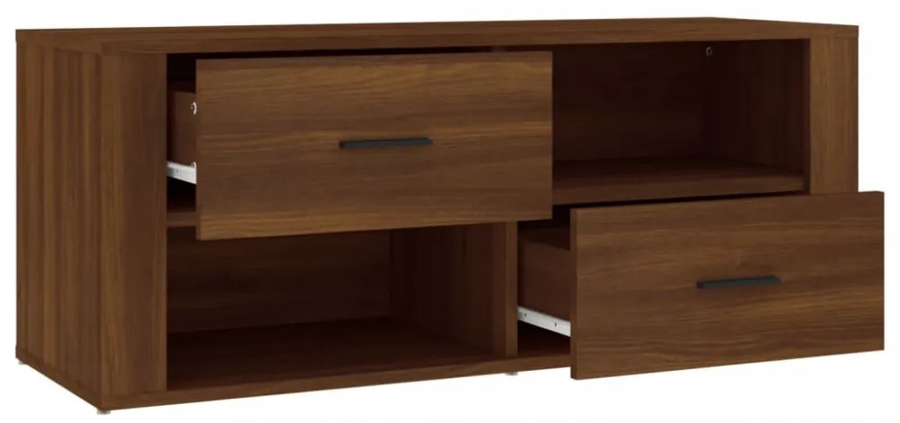 barna tölgyszínű szerelt fa TV-szekrény 100 x 35 x 40 cm