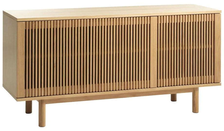 Natúr színű alacsony komód tölgyfa dekorral 143x70 cm Tiber – Unique Furniture