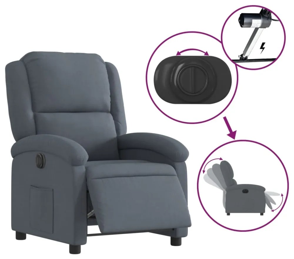 sötétszürke bársony elektromos dönthető fotel