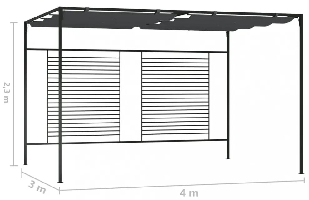antracitszürke pavilon behúzható tetővel 3 x 4 x 2,3 m 180 g/m²