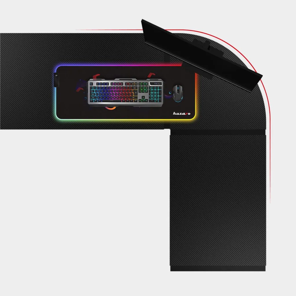 Sarok gamer asztal, 154x117cm, fekete