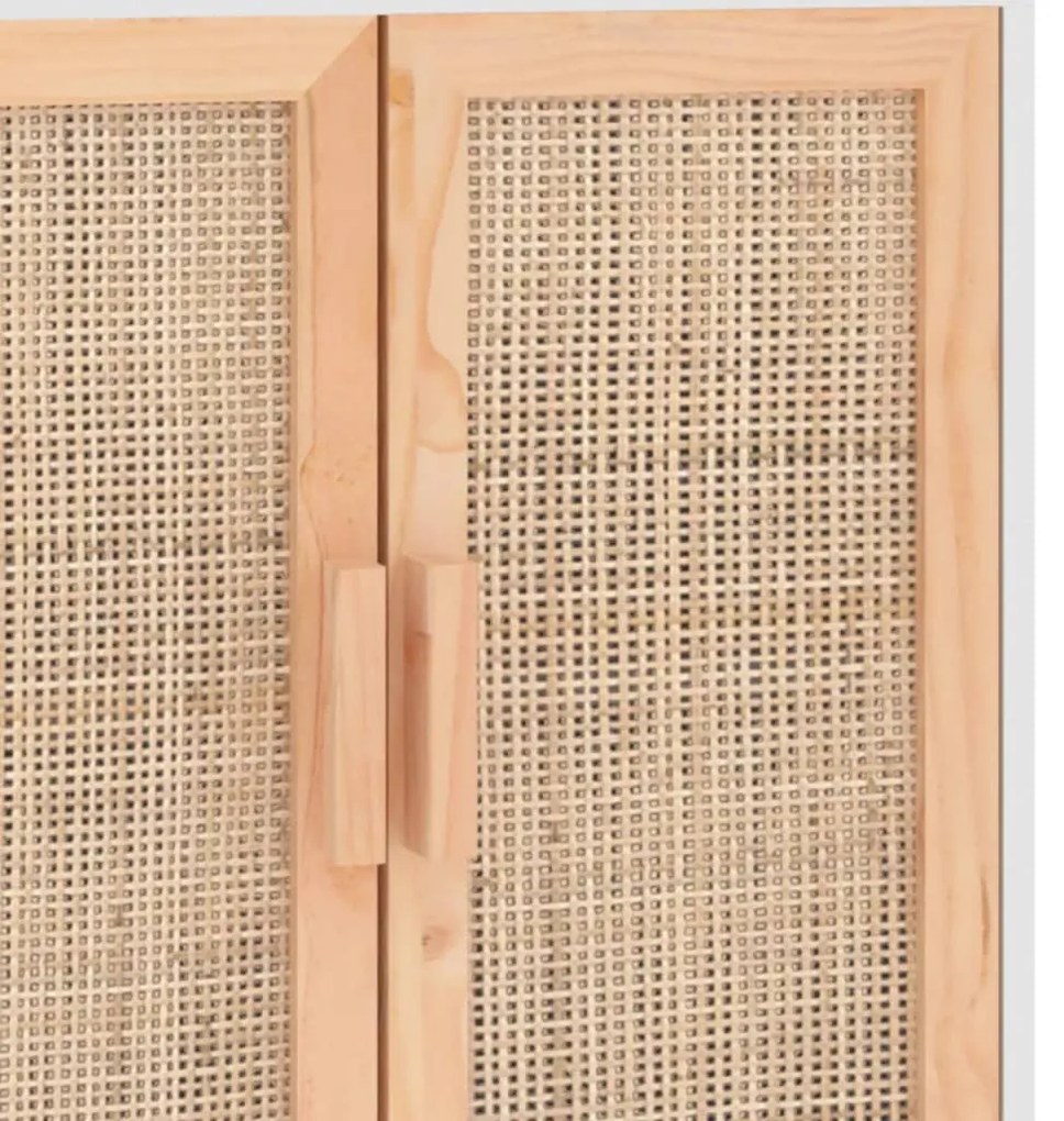 fehér tömör fenyő/természetes rattan tálalószekrény 60x30x70 cm