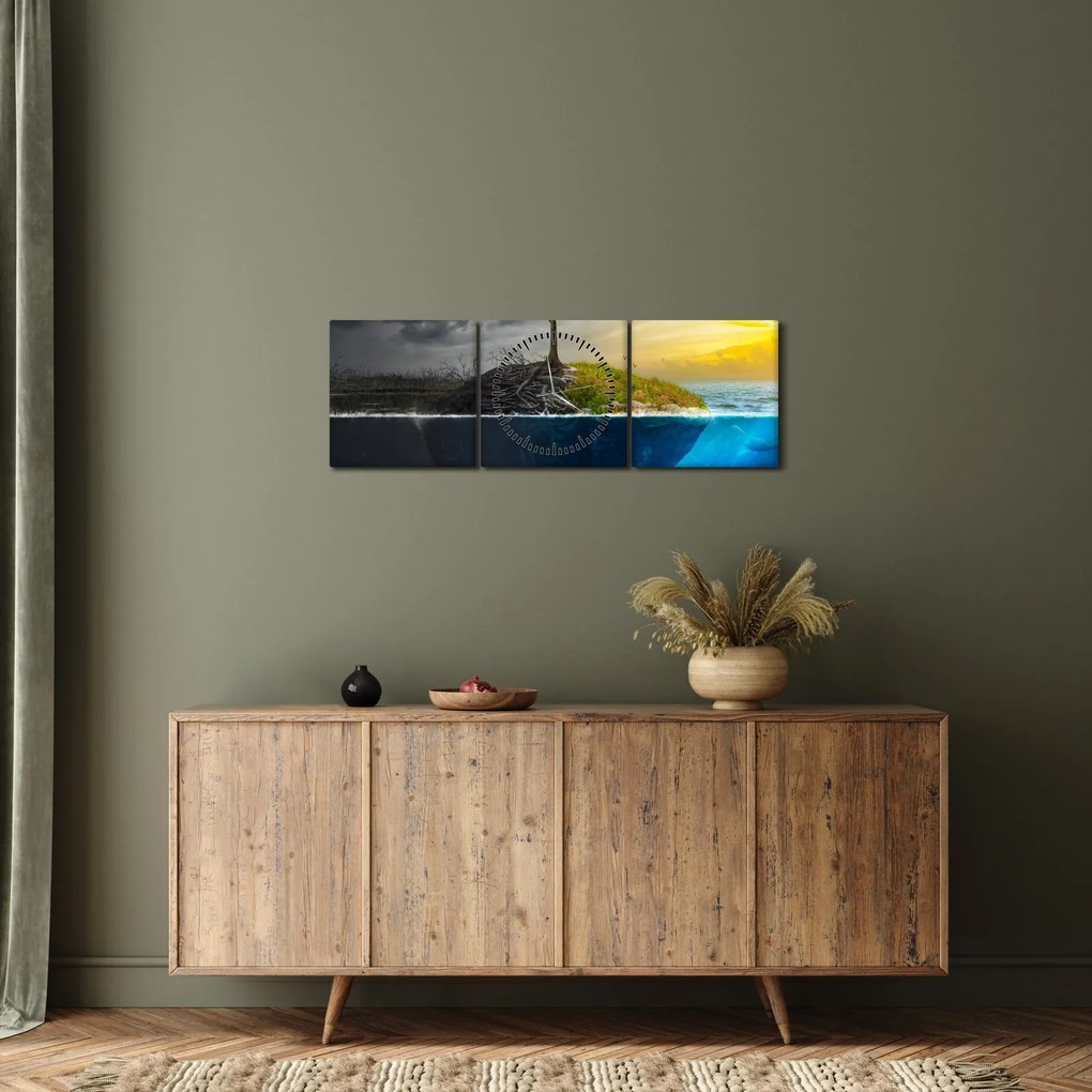 Két oldalt mutató kép (órával) (90x30 cm)