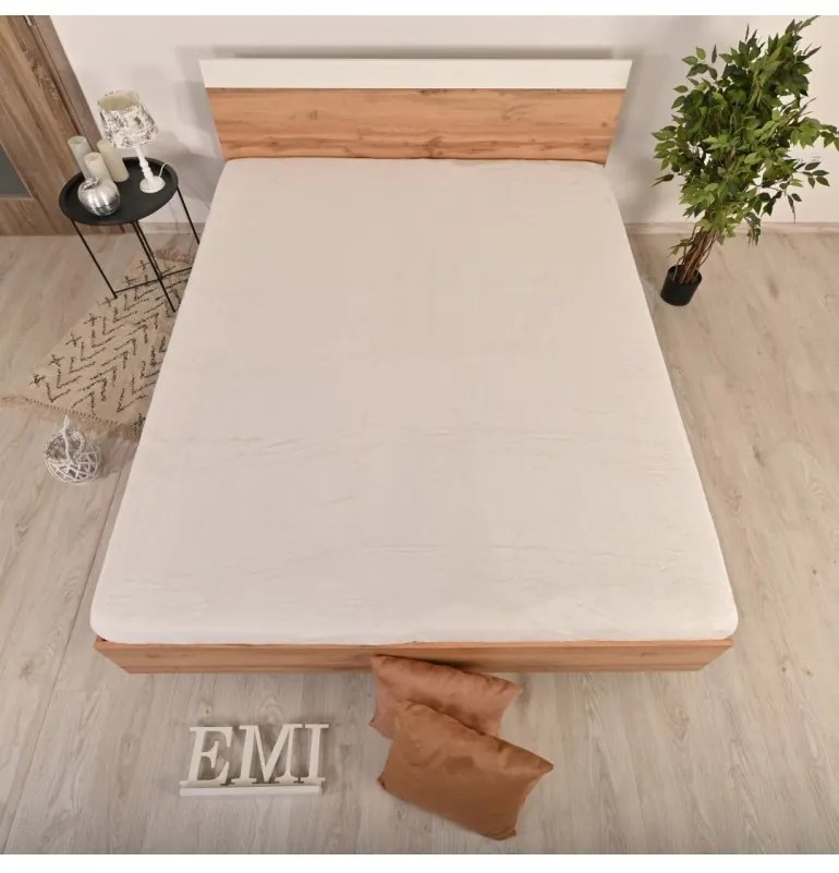EMI krémszínű mikroplüss gumis lepedő, 180x200-as lap