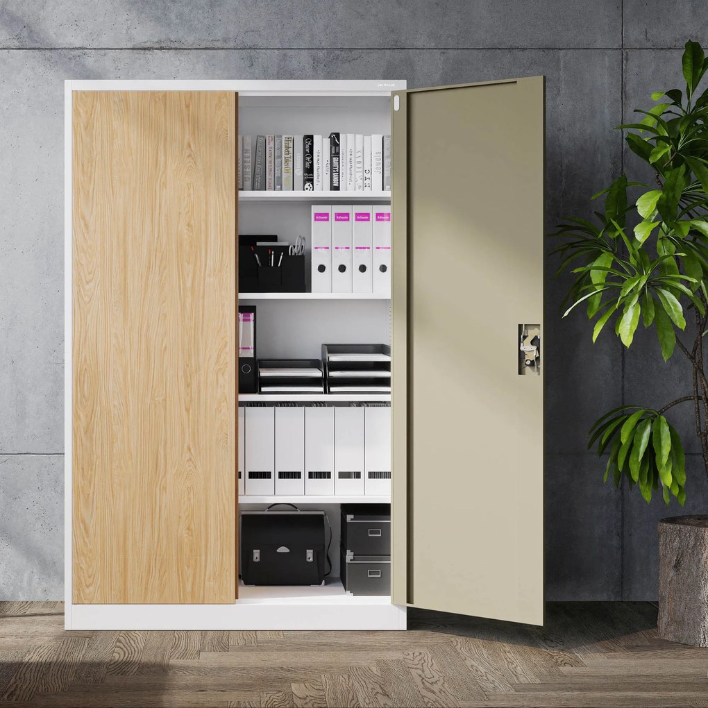 Fém irodai iratszekrény JAN II, Eco Design: fehér/sonoma tölgy