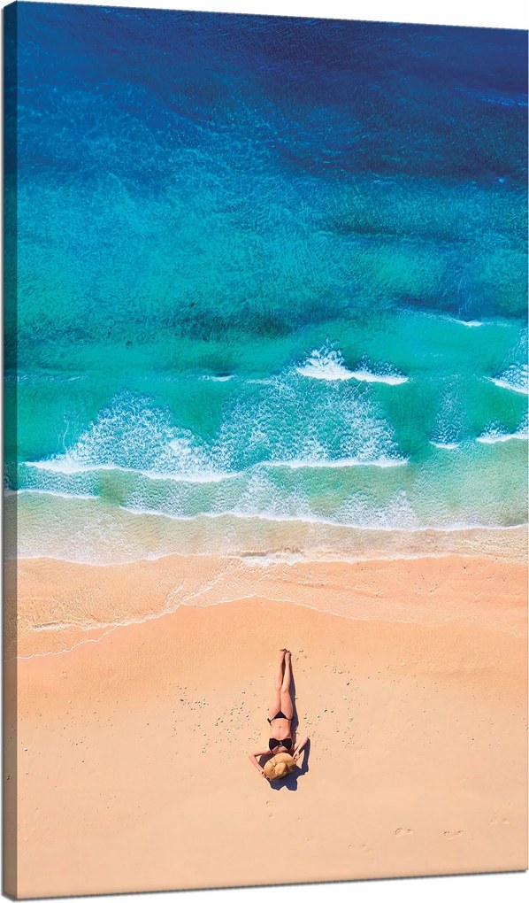 Vászonkép Nő Tengerpart Nap Hullámok 70x120 cm Ideális ajándék