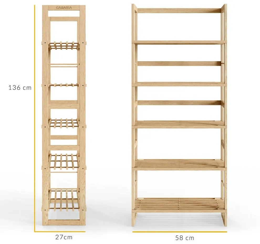 ÖLAND fa polcos állvány, 58x27x136cm, 5 polc, barna Casaria