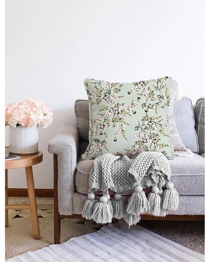 Bloom zöld pamut keverék párnahuzat, 55 x 55 cm - Minimalist Cushion Covers