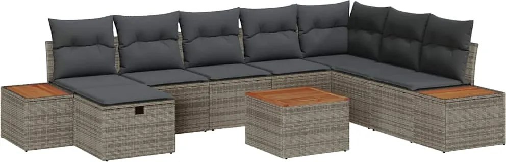 vidaXL Kerti Kanapé Szett párnával 9 pcs Szürke Poli rattan