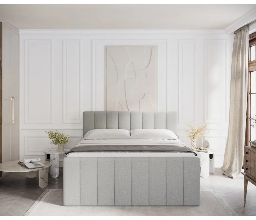 Világosszürke ágyneműtartós boxspring ágy 200x200 cm Ruby – Maison de Rêve