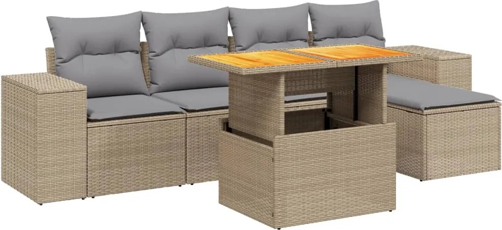 vidaXL 6 részes bézs polyrattan kerti ülőgarnitúra párnával