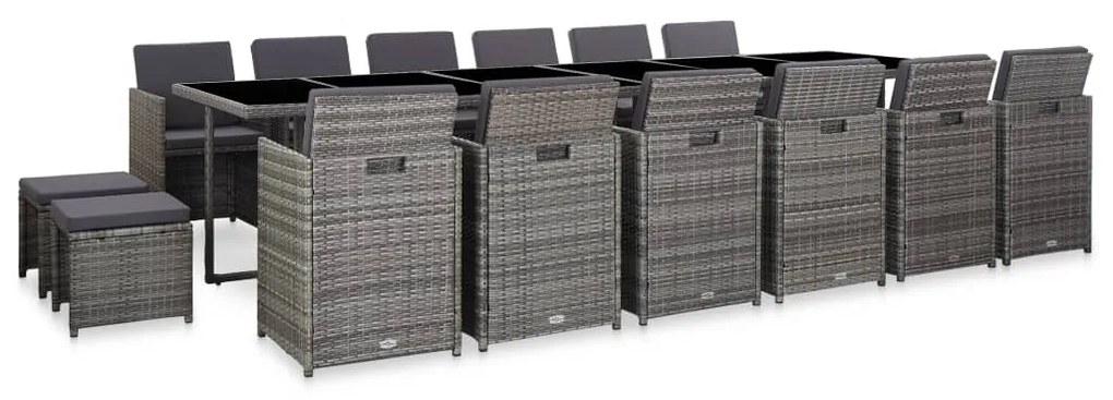 vidaXL 17 részes szürke polyrattan kültéri étkezőgarnitúra párnákkal