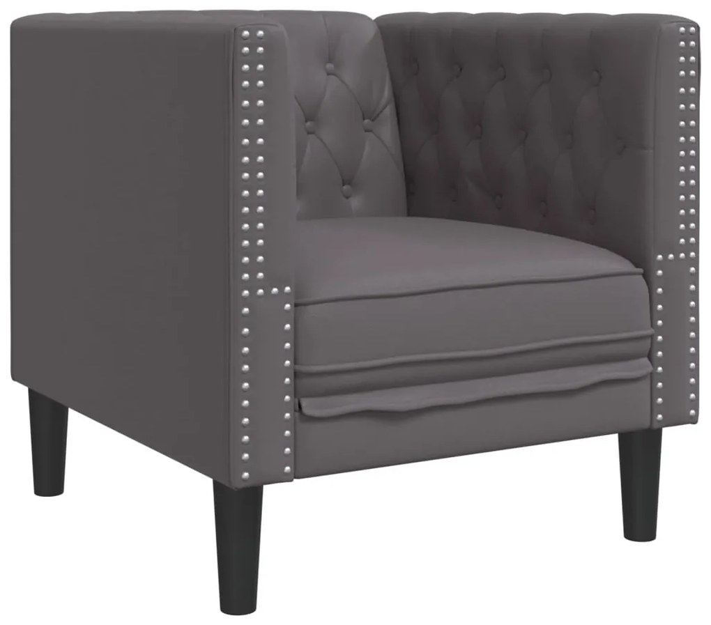 szürke műbőr Chesterfield kanapéfotel