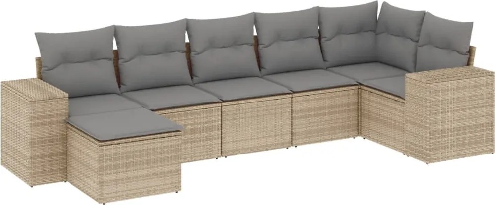 vidaXL 7 részes bézs polyrattan kerti ülőgarnitúra párnákkal
