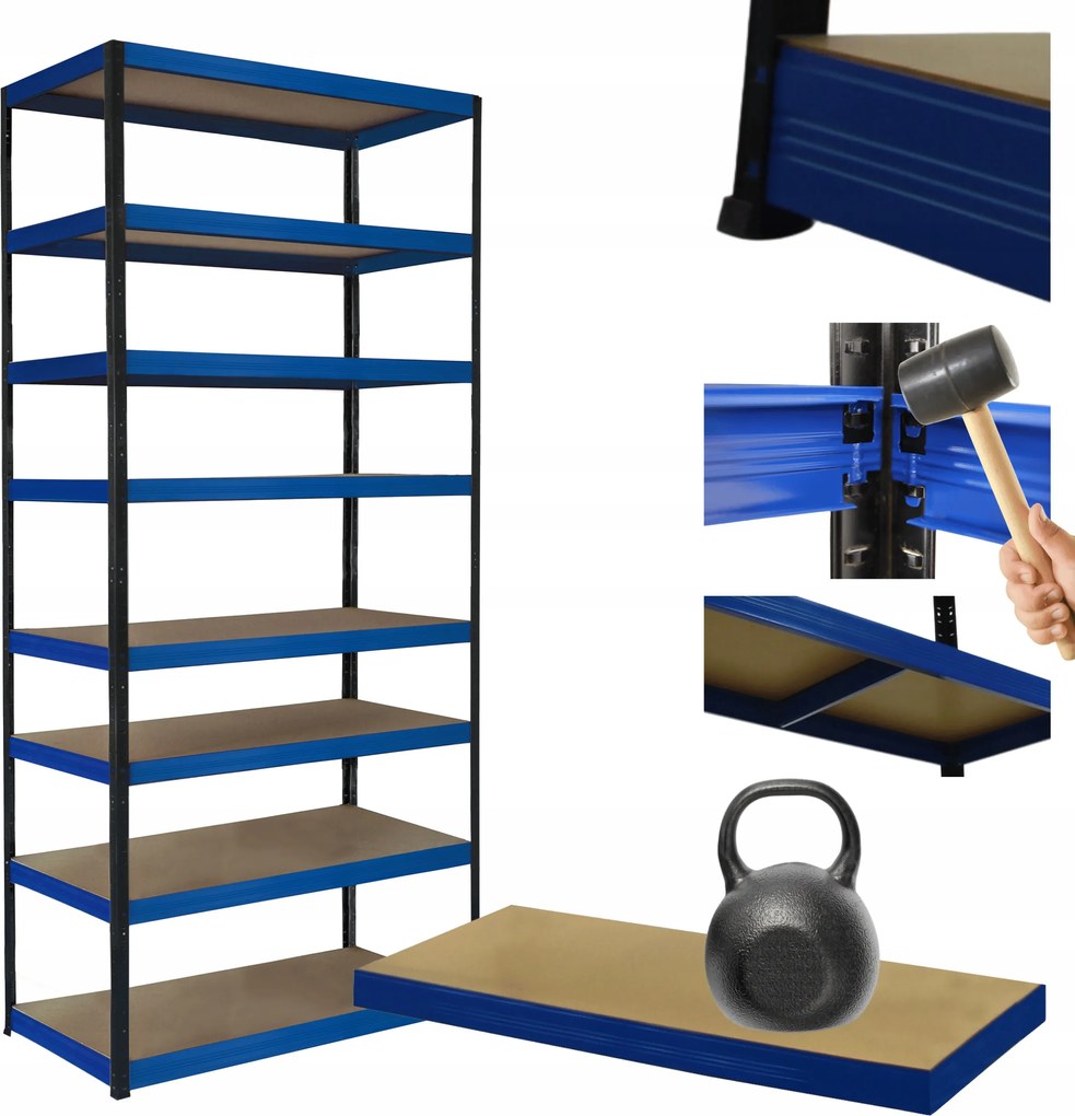 Tárolószekrény fém állvány Helios 270x75x60cm 8Px175kg Tömör Kék