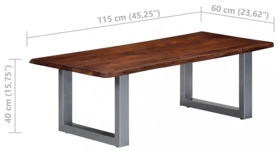 tömör akácfa dohányzóasztal természetes szélekkel 115x60x40 cm