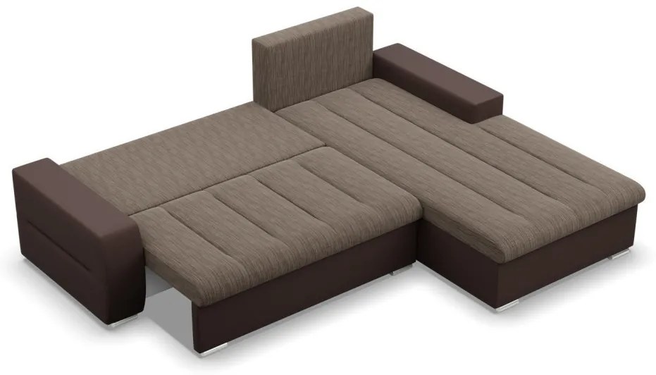 Toronto sarokkanapé, 2 ágyneműtartóval, fonott + műbőr, jobboldali, barna