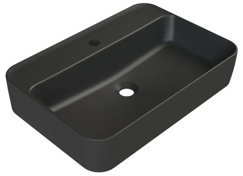 CeraStyle HERA - PULTRA ültethető - Top Counter - porcelán mosdó - MATT FEKETE - 60 x 42 cm