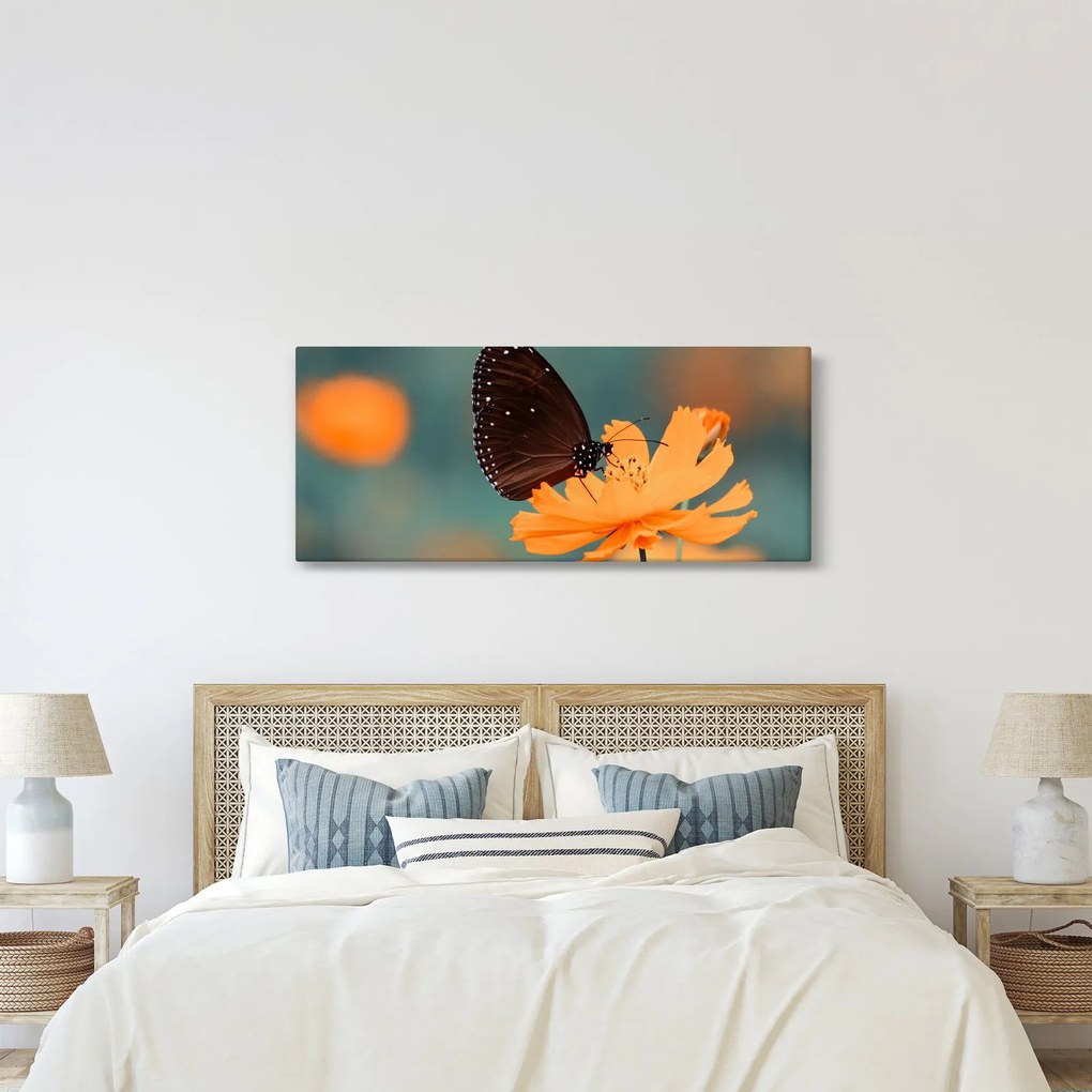 Kép - pillangó narancssárga virágon (120x50 cm)