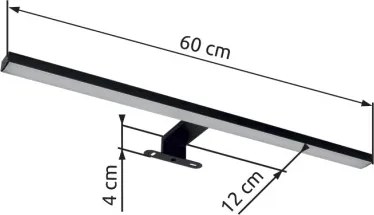 Globo 41923B Fali könnyű fém fekete matt, alumínium fekete matt, műanyag fehér, IP44, SZxM: 600x40mm, Mélység: 120mm, LED 12W 230V, 1330lm forrás, 530lm kimenet, 4000K