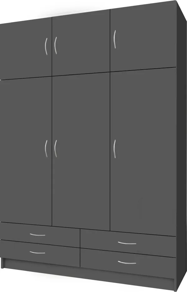 Ruhásszekrény, háromajtós, grafit, GERI NEW