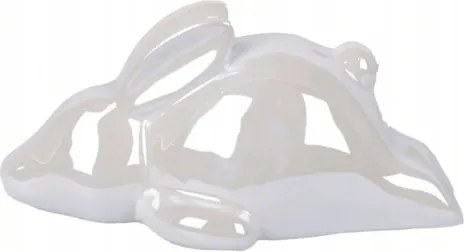 Húsvéti kerámia nyuszi dekorációs fekvő gyöngyház kicsi 12x6x6 cm