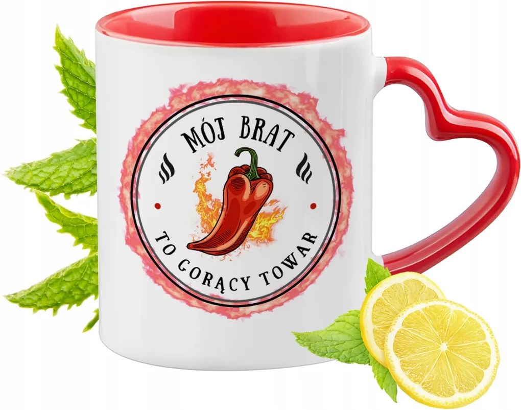 Testvérnek Piros Bögre Szív Alakú Füllel Ajándék Nyomtatott