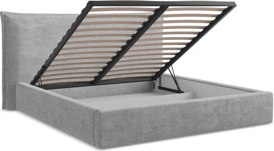 Világosszürke kárpitozott ágyneműtartós franciaágy ágyráccsal 180x200 cm Esala – Makamii